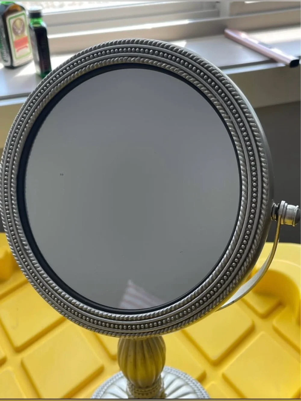 Silver-Tone Decorative Double-Sided Vanity Mirror - Vintage